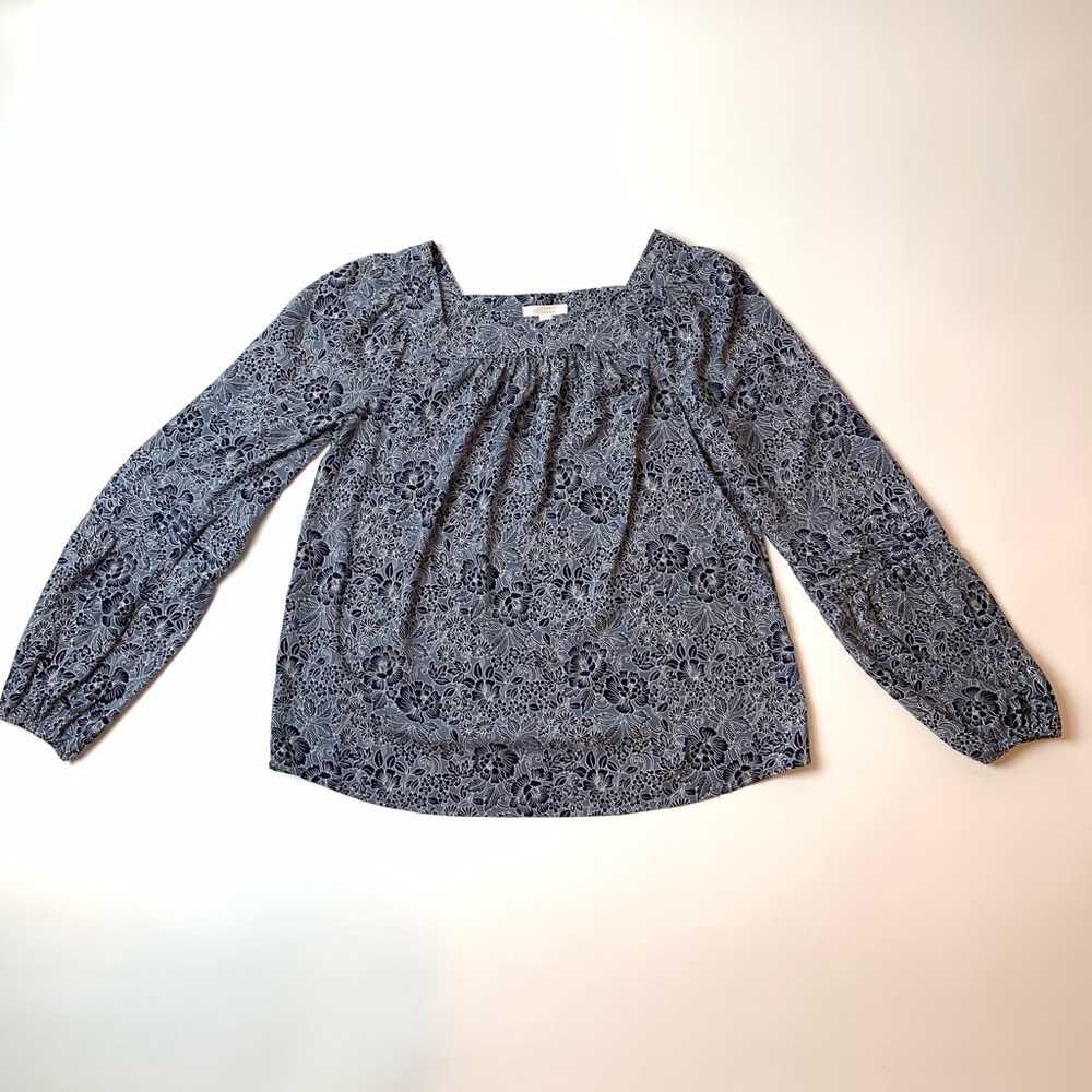 Lauren Conrad Sm Blue Floral Long Sleeve Blouse